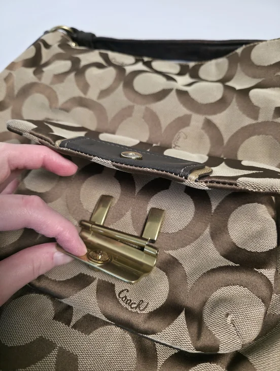 PROJECT Coach Kristen Hobo Tan Brown Sateen Canvas Monogram Slouchy Shoulder Bag - Picture 3 of 15